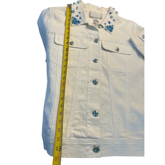 HSN Diane Gilman White Button Down Jacket Beaded Ornate Buttons XL - Picture 8 of 8